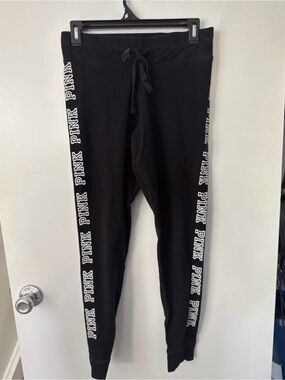 OG PINK Victoria's Secret Black Logo Tape Joggers